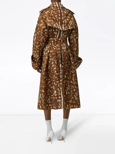 Shop Burberry Exaggerated Cuff Deer Print Nylon Trench Coat In Brown