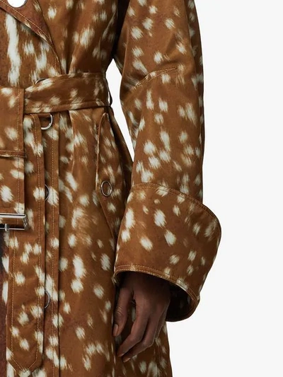 Shop Burberry Exaggerated Cuff Deer Print Nylon Trench Coat In Brown