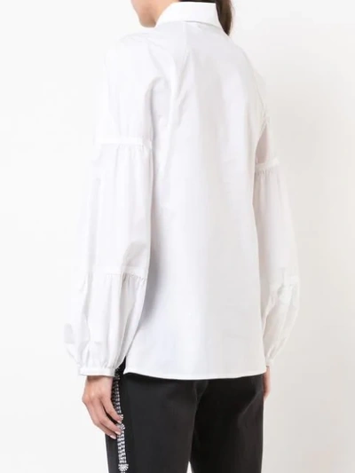 Shop Josie Natori Puff-sleeve Fitted Shirt In White