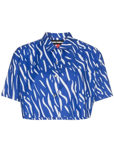 Shop Double Rainbouu Sound Wave Printed Cropped Cotton Shirt In Blue