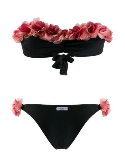 Shop La Reveche Floral Ruffle Trim Bikini In Black