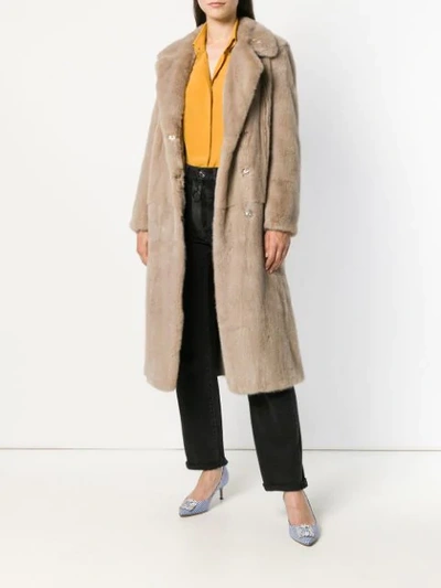 Shop Blancha Tie Waist Fur Jacket In Betulla