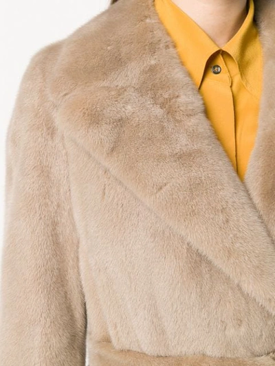 Shop Blancha Tie Waist Fur Jacket In Betulla
