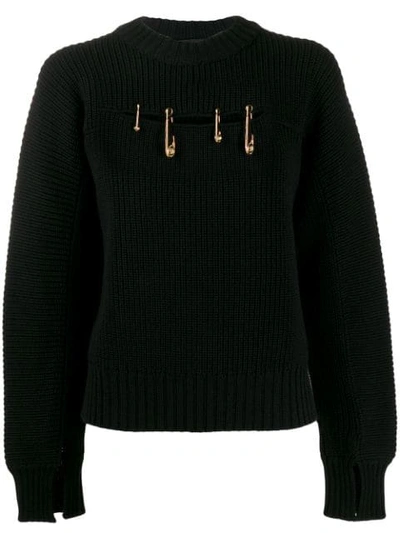 Shop Versace Safety Pin Rib Jumper In Black