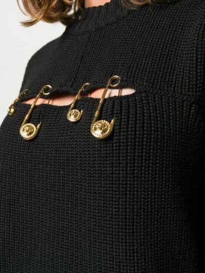 Shop Versace Safety Pin Rib Jumper In Black