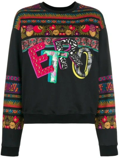 Shop Etro Mixed Pattern Logo Sweatshirt - Black