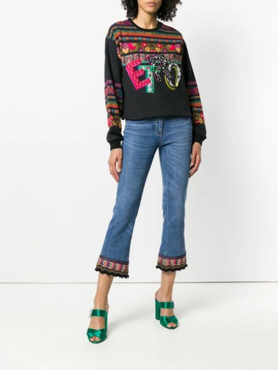 mixed print embroidered sweatshirt
