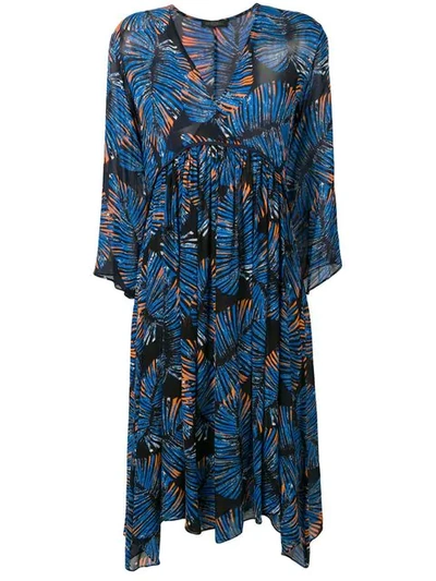 ANTONELLI 棕树印花中长连衣裙 - 蓝色