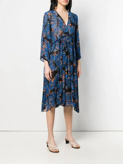 Shop Antonelli Palm Tree Print Midi Dress In Blue