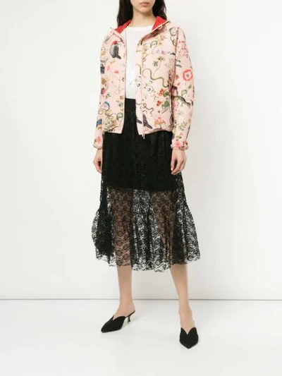 flora and fauna print hooded jacket
