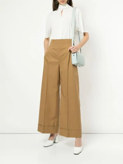 Shop Le Ciel Bleu High-waist Flared Trousers In Brown