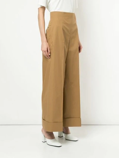 Shop Le Ciel Bleu High-waist Flared Trousers In Brown