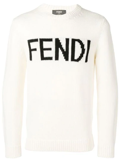 Shop Fendi Pullover Mit Logo-stickerei - Weiss In White
