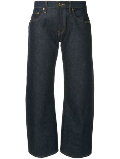 Shop Khaite Wendell Cropped Wide Leg Jeans In Blue