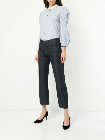 Shop Khaite Wendell Cropped Wide Leg Jeans In Blue