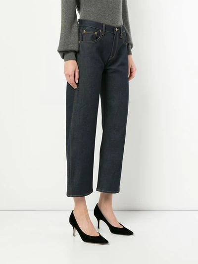 Shop Khaite Wendell Cropped Wide Leg Jeans In Blue