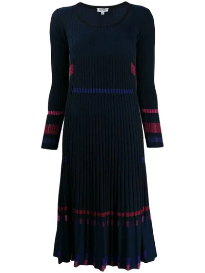 Shop Kenzo Pleated Rib Knit Dress In Blue