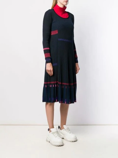 Shop Kenzo Pleated Rib Knit Dress In Blue