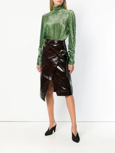 Shop Petar Petrov Leather Wrap Skirt In Brown