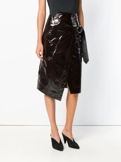 Shop Petar Petrov Leather Wrap Skirt In Brown