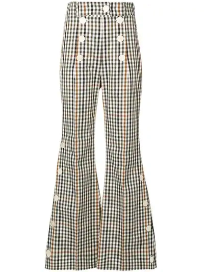 A.W.A.K.E. GINGHAM CHECK FLARED TROUSERS - 大地色