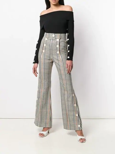 Shop A.w.a.k.e. Gingham Check Flared Trousers In Neutrals