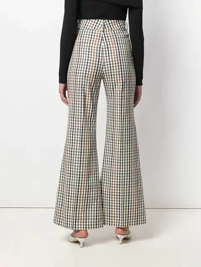 A.W.A.K.E. GINGHAM CHECK FLARED TROUSERS - 大地色