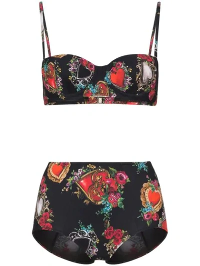 Shop Dolce & Gabbana Heart Print Bikini In Black