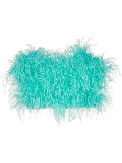 Shop Attico Ostrich Feather Cropped Bustier In Blue