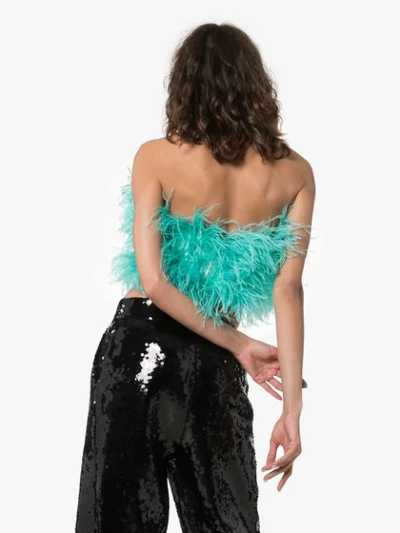Shop Attico Ostrich Feather Cropped Bustier In Blue