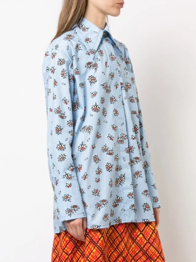 Shop Marni Floral Shirt In Blue