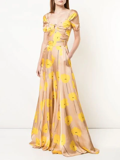 Shop Carolina Herrera Flower Print Maxi Dress In Yellow