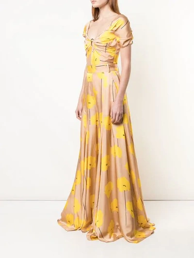 Shop Carolina Herrera Flower Print Maxi Dress In Yellow