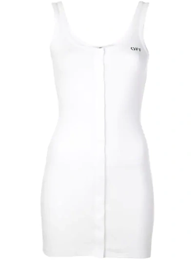 Shop Off-white Sleeveless Ribbed Mini Dress In White