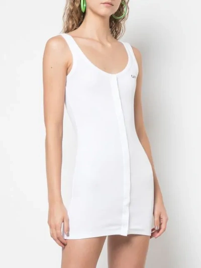 Shop Off-white Sleeveless Ribbed Mini Dress In White