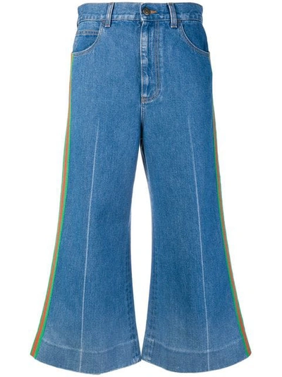 Shop Gucci Web Trim Cropped Jeans In Blue