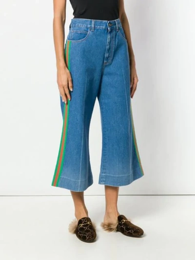Shop Gucci Web Trim Cropped Jeans In Blue