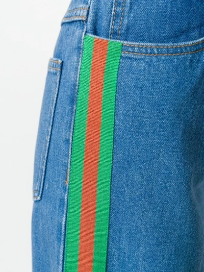 Shop Gucci Web Trim Cropped Jeans In Blue