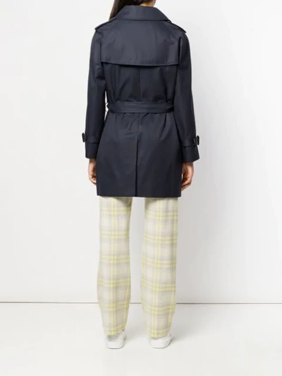Shop Mackintosh Muie Cotton Short Trench Coat In Blue