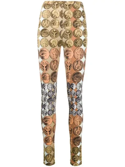 Shop Roberto Cavalli Coin Print Leggings In Neutrals