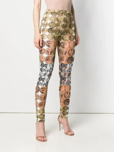 Shop Roberto Cavalli Coin Print Leggings In Neutrals