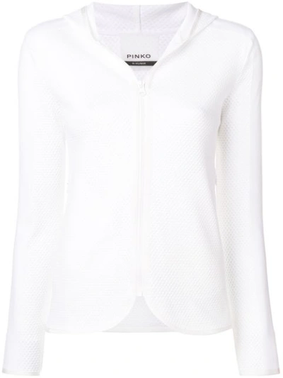 Shop Pinko Perforated Zip Hoodie In White