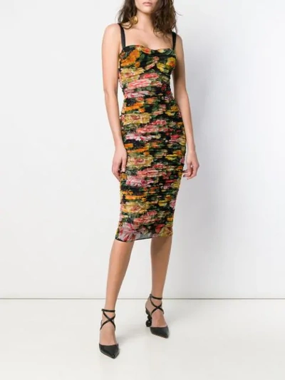 Shop Dolce & Gabbana Floral Ruched Dress In Black