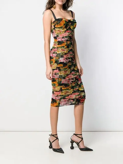 Shop Dolce & Gabbana Floral Ruched Dress In Black