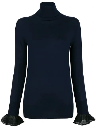 Shop Sacai Frill Cuff Turtleneck Sweater In Blue