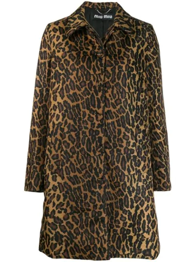 Shop Miu Miu Leopard Print Coat In Neutrals