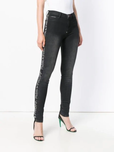 Shop Philipp Plein Logo Rhinestone Embellished Jeans In Black