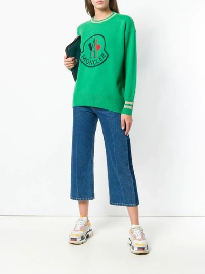 Shop Moncler Logo Embroidered Sweater In Green