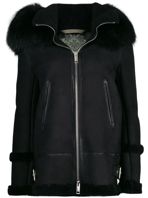 Mr & Mrs Italy Fur Hood Shearling Jacket In C9013 Black | ModeSens
