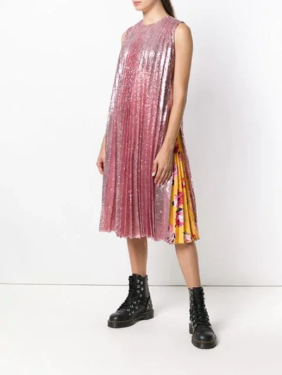 Shop Msgm Sequin Pleated Insert Dress In Pink